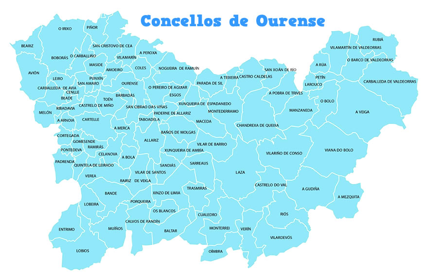 Mapa de los ayuntamientos de Ourense