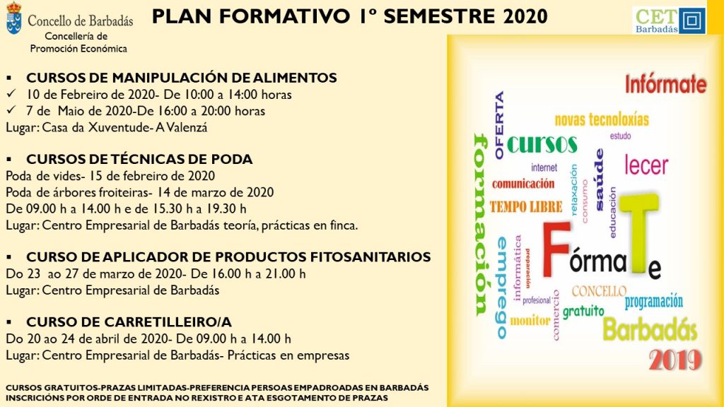 El Concello de Barbadas presenta sus cursos de formación para el primer semestre del año 1 Plan Formativo de Barbadás